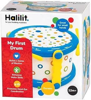 Halilit My First Drum. Durable, Light & Robust Kids Music Toy. Musical Instrument with 2 Baby-Safe Beaters. Early Learning Sensory Percussion Toy. Suitable for Boys & Girls 12 months +
