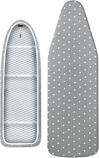 MZXcuin 15" x 54" Padded Ironing Board Cover Scorch Resistant, Extra Thick Cotton Iron Cover with Padding Heat Reflective Heavy Duty Pad (Grey dots, 15" x 54")