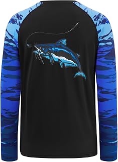 BASSDASH Men's Long Sleeve Fishing Shirt with Fish Print UPF 50+ Sun Protection, Breathable, Moisture Wicking
