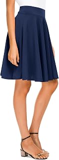 Urban CoCo Women's Basic Midi Skirt Versatile Stretchy Flared Casual High Waisted Skirt