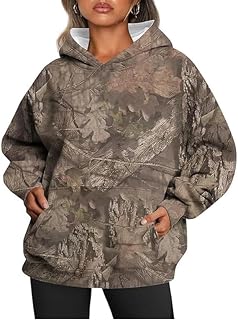 Bengbobar Camo Hoodie Womens Fleece Oversized Light Camo Hoodies Maple-Leaf Long Sleeve Sweatshirt Fall Pullover with Pocket