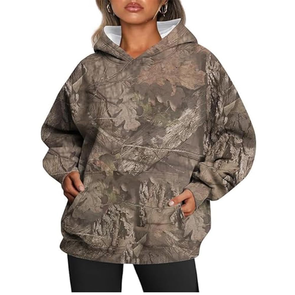 Bengbobar Camo Hoodie Womens Fleece Oversized Light Camo Hoodies Maple-Leaf Long
