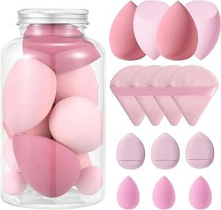 14pcs Makeup Sponge Set with 4pcs Powder Puff and 3pcs Mini Makeup Sponges and Cosmetic Applicator for Liquid Powder, Pink