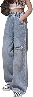 Girls Baggy Jeans Y2K Wide Leg Casual Ripped Cargo Jeans for Kid Teens Size 5-14 yrs