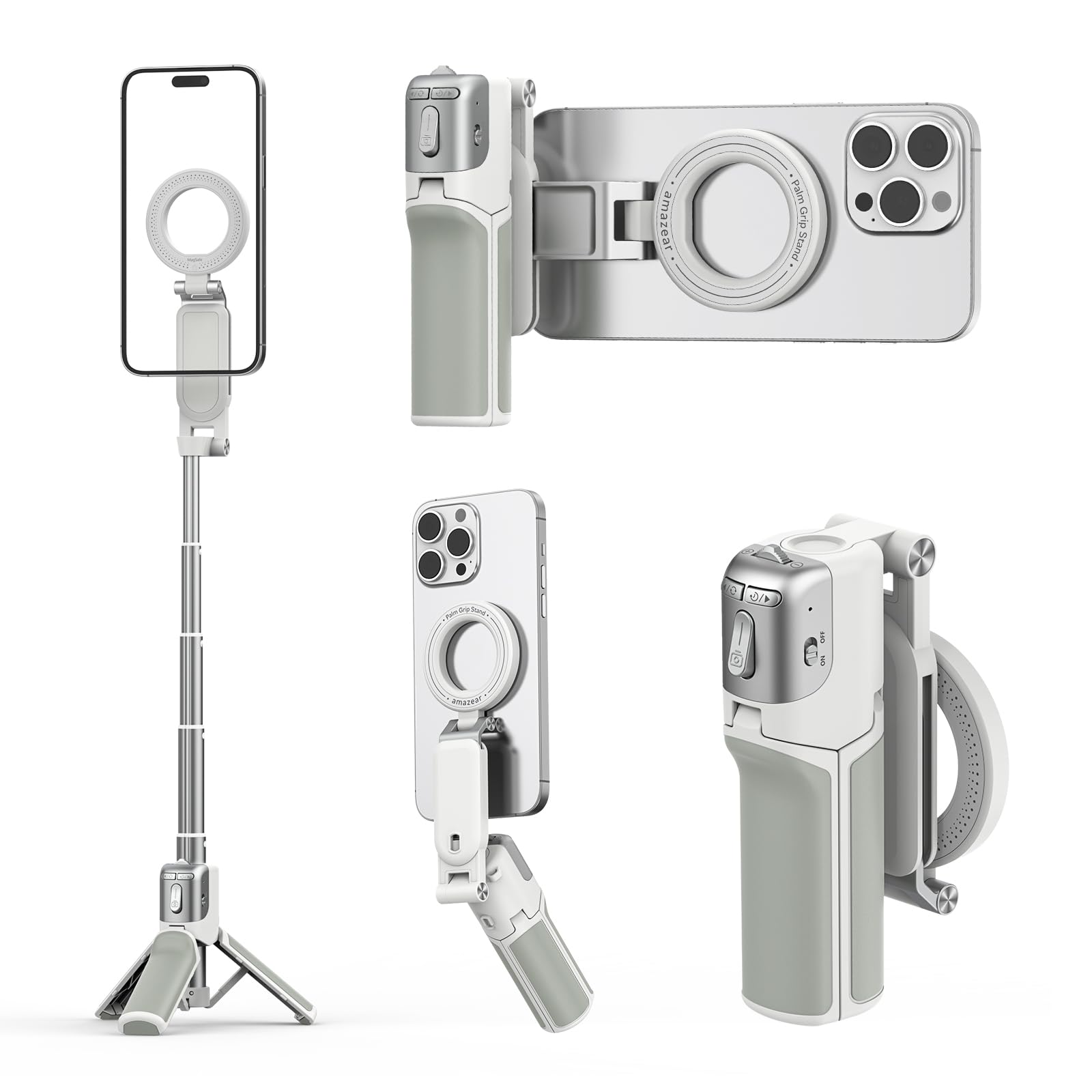 AMAZEAR Phone Camera Grip with Selfie Stick Tripod, Cellphone Accessories for iP
