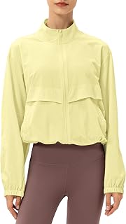 Locachy Women's Lightweight Sports Jacket with Zipper Stand Collar Windproof Sun Protection Outdoor Workout Jacket