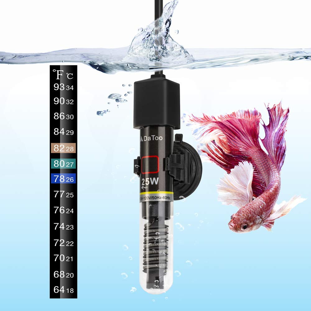 DaToo Mini Aquarium Heater 25W Small Fish Tank Heater 25 Watt with Free Thermome