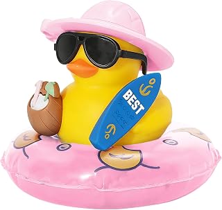 Rubber Duck Car Ornaments, Summer Beachy Vacation Ducks with Surfing Board | Novelty Rubber Ducks Car Dashboard Decorations, Beach Surfing Rubber Duck Gifts for Beach/Lifestyle Enthusiasts