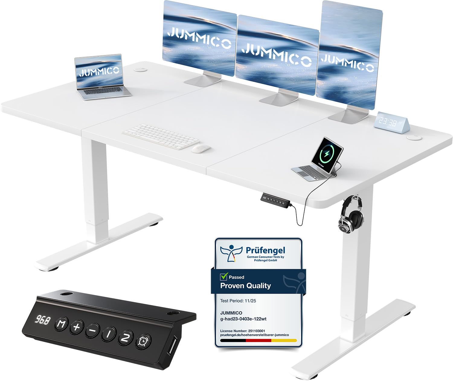 JUMMICO Electric Height Adjustable Desk, 63 x 70 cm, White