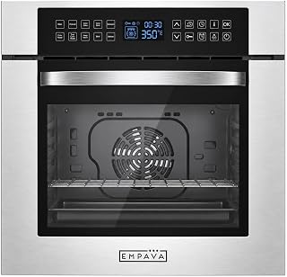 Empava 27 Inch Electric Single Wall Oven with Convection Fan and Rotisserie | 2.3 Cu. ft. Capacity, 10 Cooking Functions, Screen Touch Control and Timer, Stainless Steel, 3200W