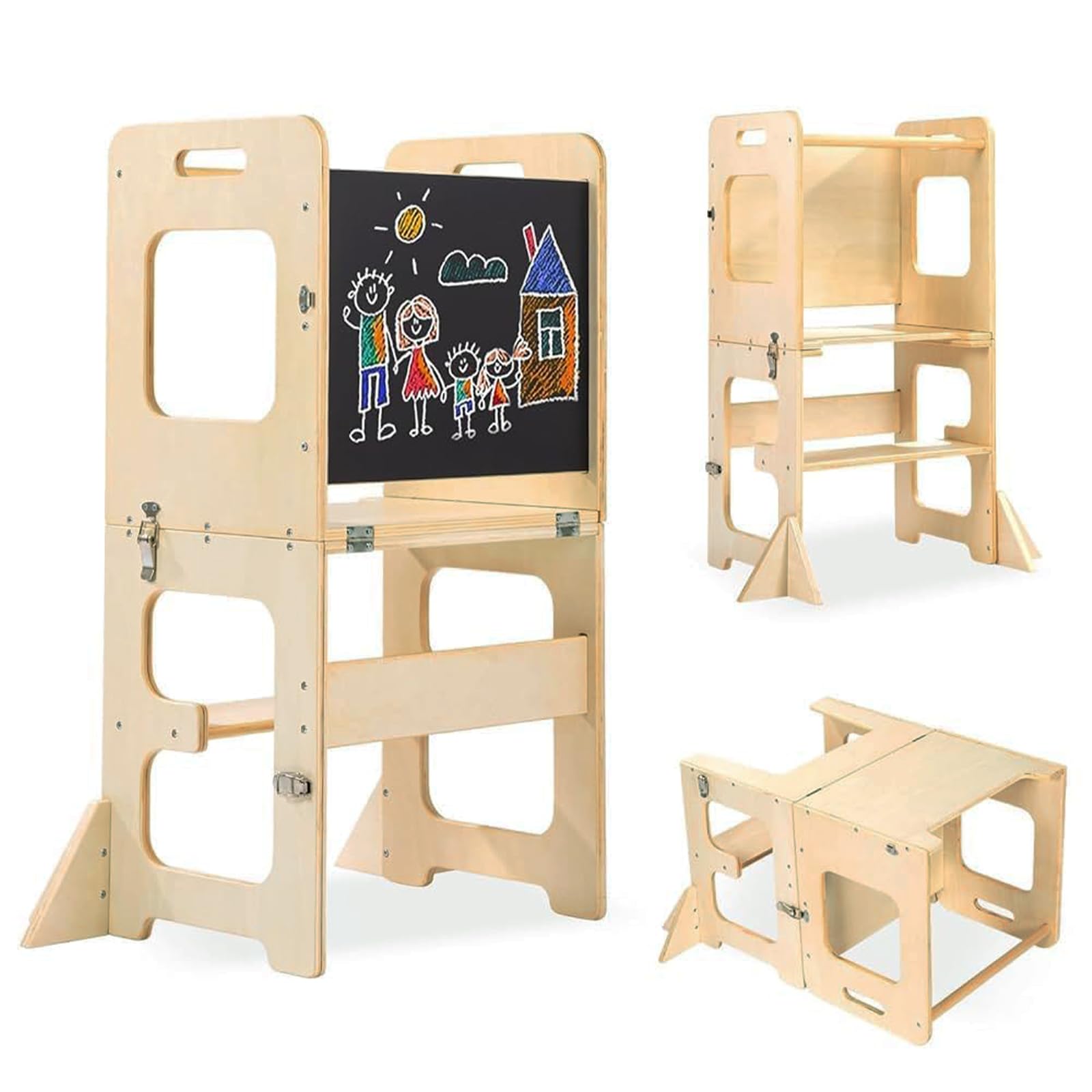 Toddler Standing Tower, Learning Standing Tower 2-in-1 Kitchen Wooden Stool Help