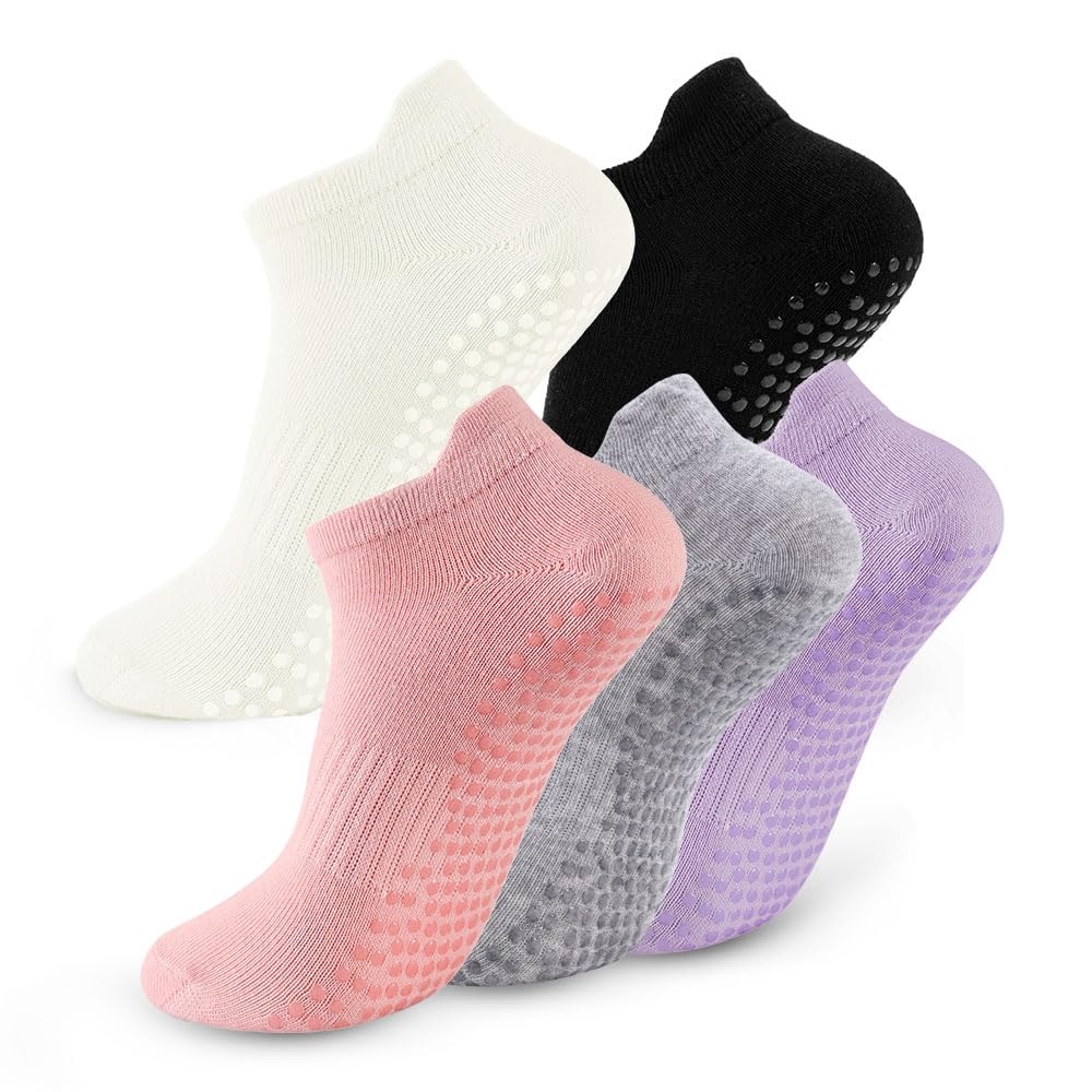 kepiibi 5 Pairs Pilates Socks with Grips for Women Non Slip Grip Yoga Crew Socks