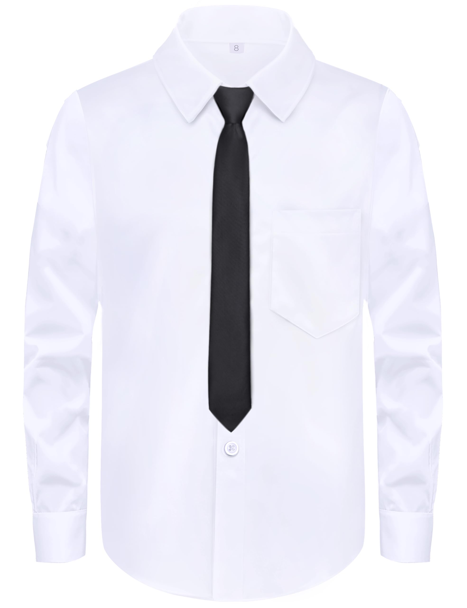 MagicSite Boys Long Sleeve Button-Down Dress Shirts with Tie: 2 Fabrics (Stretch