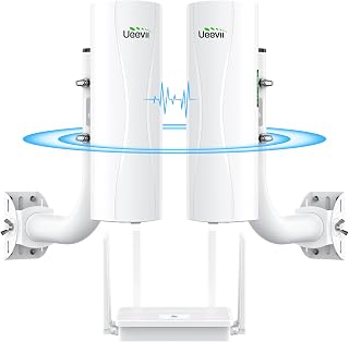UeeVii 5KM Dual Gigabit Point to Point Wireless Bridge Complete Kit CPE688 | Designed for Barn/CCTV/Shop, with AX3000 WiFi 6 Router, Adjustable Brackets Included, 24V/48V POE Power Supply