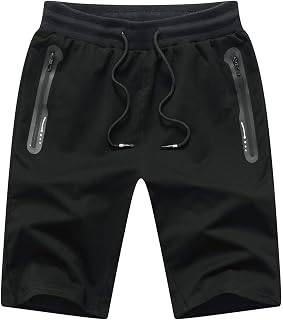 JustSun Mens Shorts Casual Sports with Elastic Waist Zipper Pockets