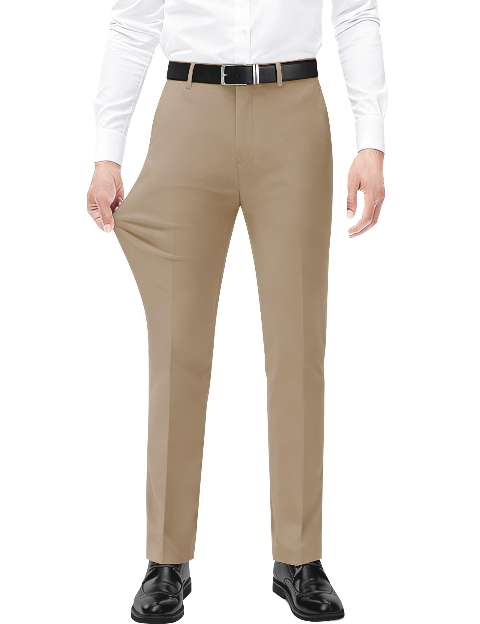 Men's Stretch Dress Pants with Expandable-Waist 3 Fits: Slim Fit/Classic Straigh