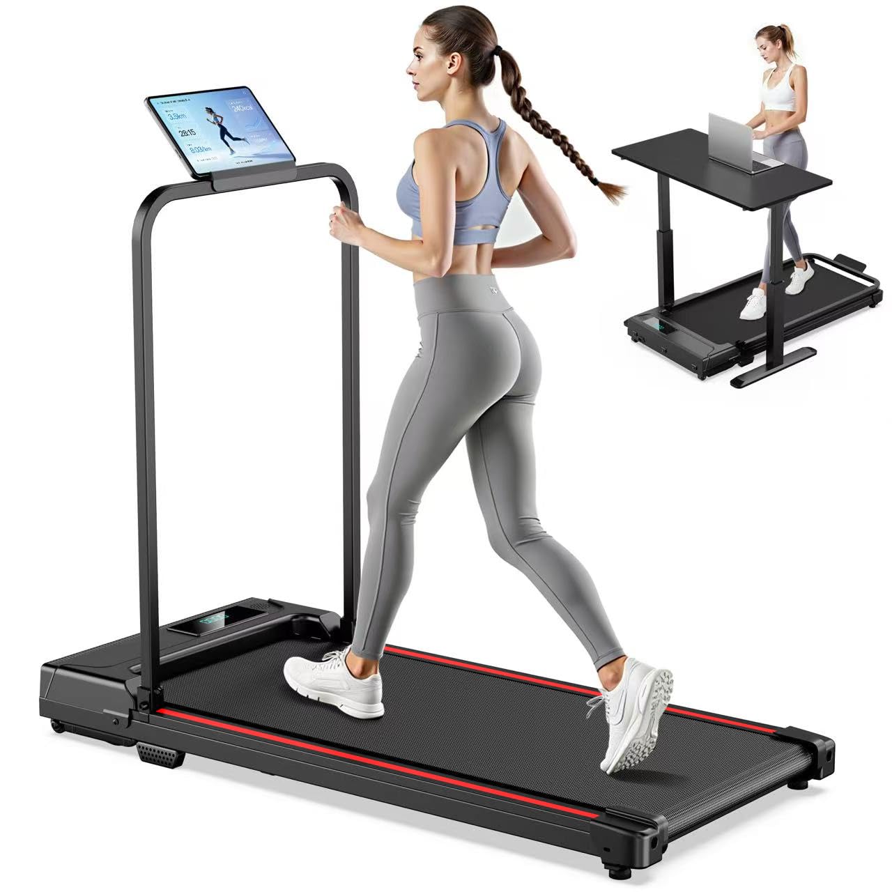 Walking Pad, Treadmill with Handle Bar Foldable Treadmills for Home Indoor Under