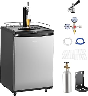 VEVOR Beer Kegerator, Single Tap Draft Beer Dispenser, Full Size Keg Refrigerator With Shelves, CO2 Cylinder, Drip Tray & Rail, 32°F- 75.2°F Temperature Control, Holds 1/6, 1/4, 1/2 Barrels, Silver