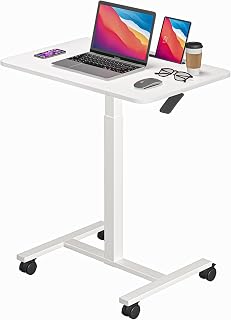 Dripex Computer Table with Wheels and Adjustable Height, Small Desk with Slot for Tablets and Mobiles, Mobile Desk for Standing or Sitting