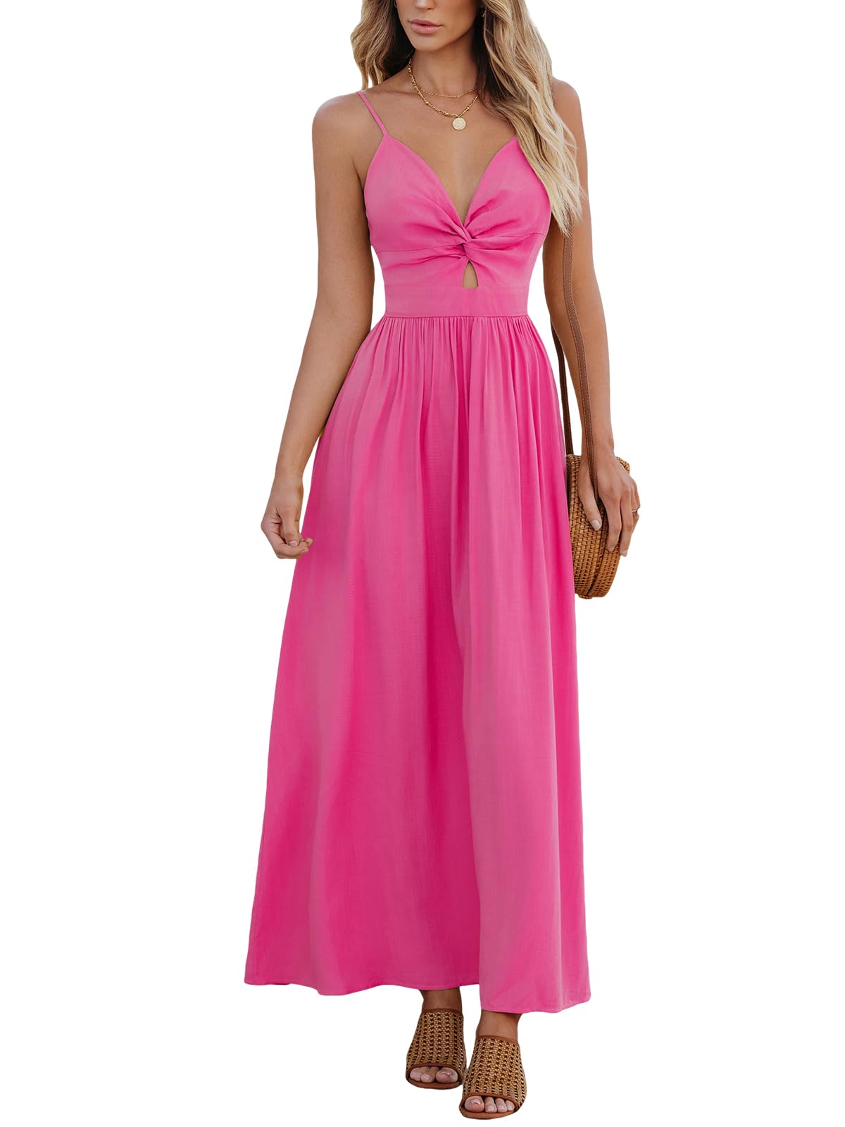 CUPSHE Women's Summer V Neck Strappy Bohemian Casual Beach Party Dress