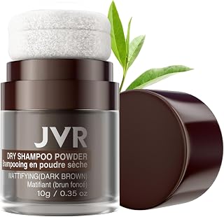 JVR Dry Shampoo Powder Absorbs Oil in Hair, Volumizing, Dry Shampoo for Women & Men, Freshens Hair And Mattifying Root Boost, Non-Aerosol for Oily Hair Travel Size 0.35 oz (Dark Brown)