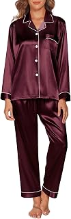GAESHOW Women's Satin Silk Pajama Set Long Sleeve Button Down Sleepwear Loungewear Two Piece Sets S-XXL