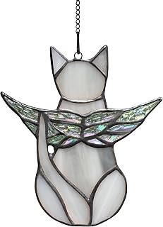 BOXCASA Gray Cat Memorial Gift Stained Glass Loss of Cat Sympathy Gifts | Handcrafted gray angel cat stained glass suncatcher for window sympathy memorial gift for women loss of cat sympathy gift
