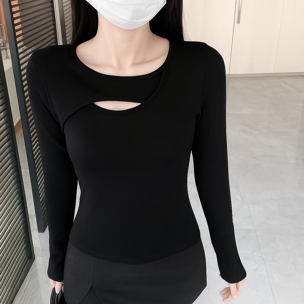 Women's Slim Fit Ribbed Long Sleeve Cropped Design Crew Neck Elastic Autumn Swea