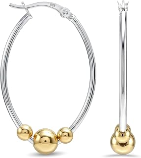 LeCalla 925 Sterling Silver Bead Ball Hoop Earrings | Classic Sleeper Drop Beaded Earrings | Click-Top Cape Style Hoop Earrings for Women | Lightweight Hypoallergenic Hoops Jewelry Gifts