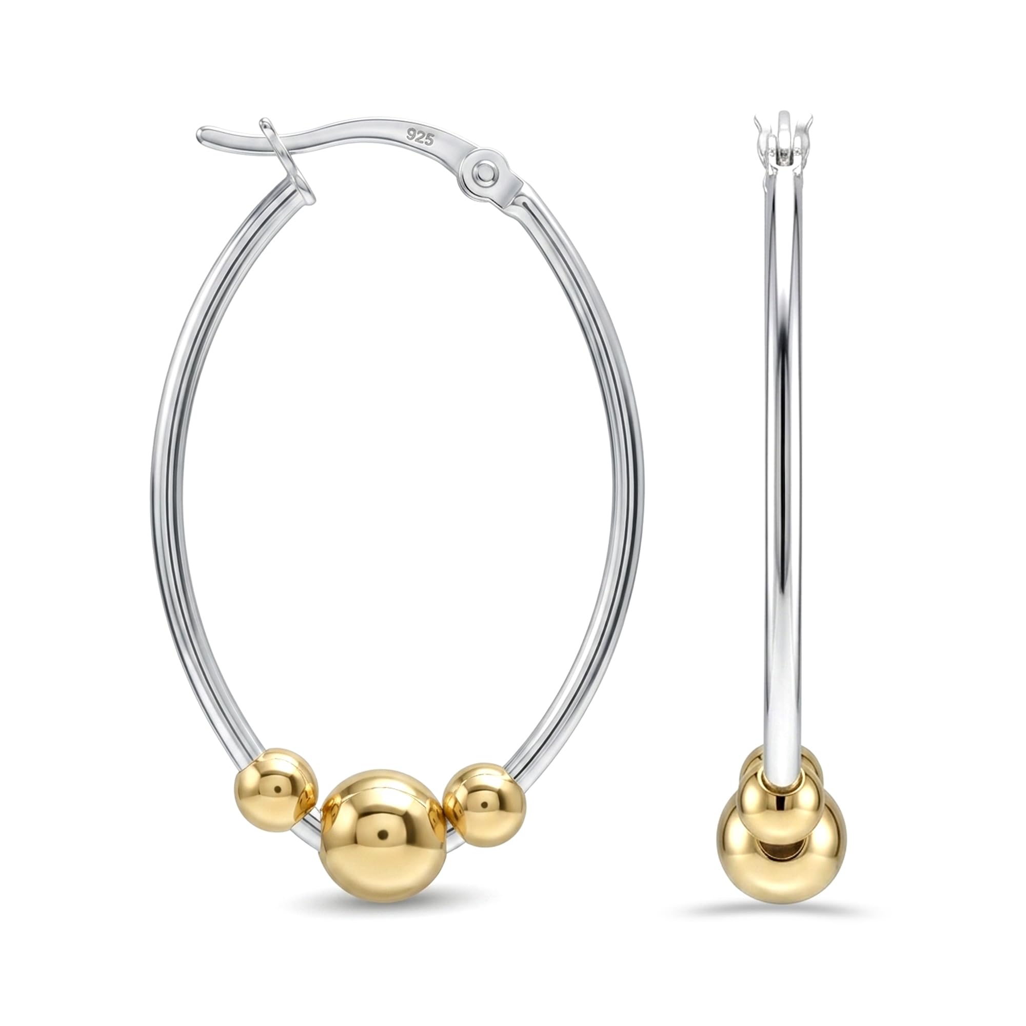 LeCalla 925 Sterling Silver Bead Ball Hoop Earrings | Classic Sleeper Drop Beade