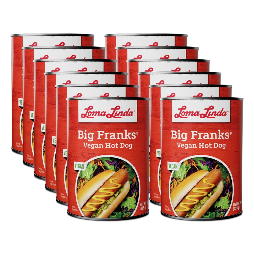 Loma Linda Vegan Hot Dogs Big Franks, 15oz Cans (12-Pack)