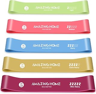 AmazingCraft Resistance Bands for Working Out- 5 Levels with Exercise Bands, Multi-Colored Stretch Bands for Women Men, Legs, Glutes, Thighs, Yoga, Indoor & Outdoor Fitness