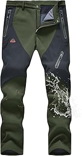 TBMPOY Men's Snow Pants Fleece Lined Hiking Winter Waterproof Softshell Ski Outdoor Insulated Climbing Pants Zipper Pockets