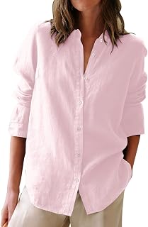 Button Down Shirts for Women Cotton Oxford Shirts Long Sleeve Dress Shirts Collared Blouses Work Casual Solid Tunic Tops