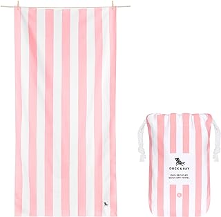 Dock & Bay Quick Dry Beach Towel - Cabana Light - Malibu Pink - Large | Sand-Resistant, Includes Travel Bag, Lightweight & Compact, 100% Recycled DryQ Fabric, Large (160x90cm, 63x35")