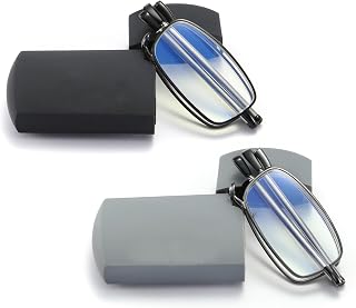 sevenplus 2 Pack Reading Glasses Blue Light Blocking, Anti UV Glare, Foldable Computer Spring Hinge Readers for Women Man
