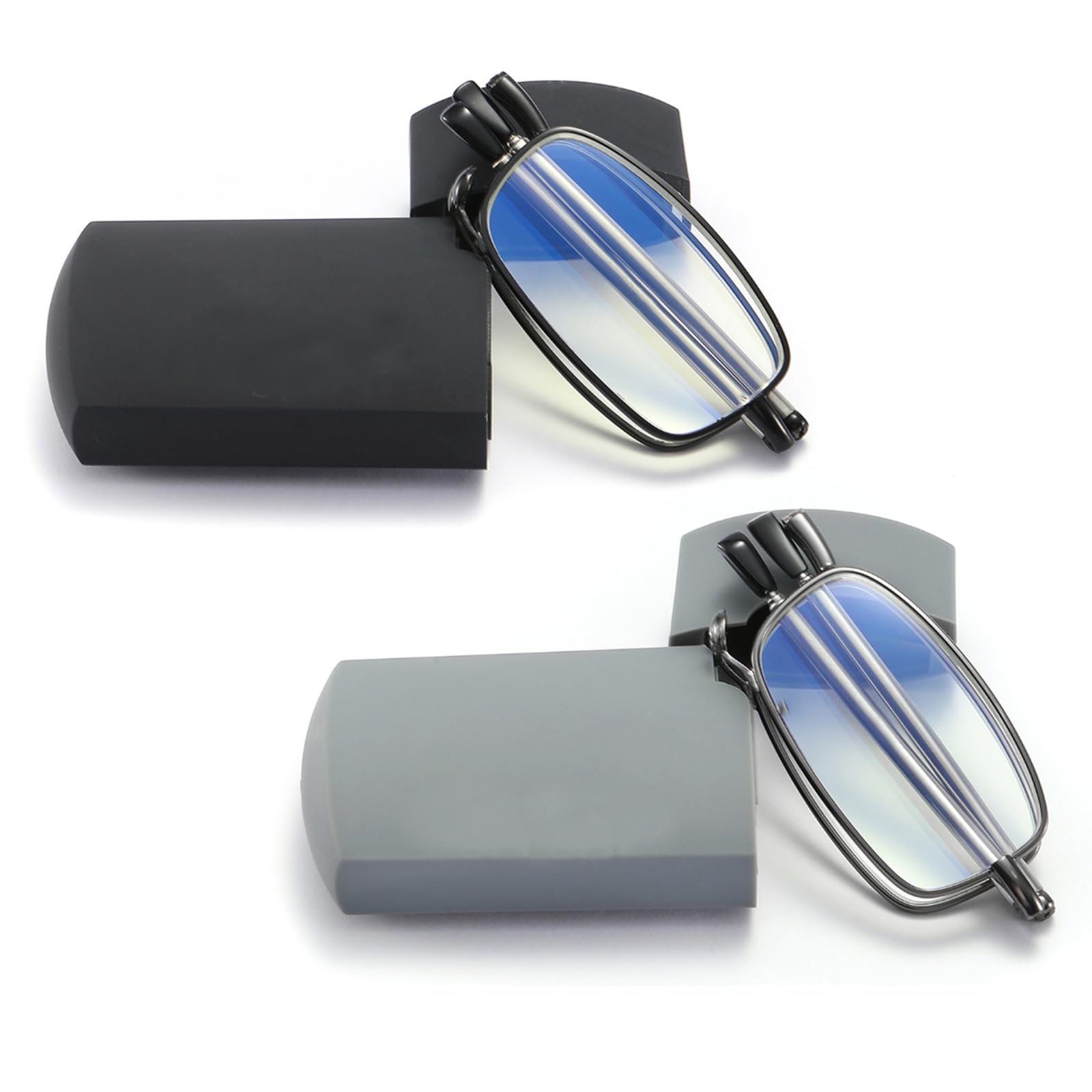 sevenplus 2 Pack Reading Glasses Blue Light Blocking, Anti UV Glare, Foldable Co
