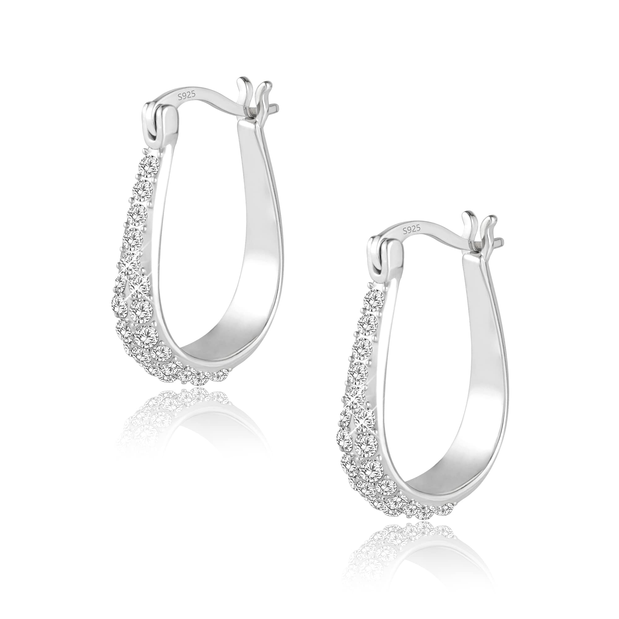 ASH'S CHOICE 925 Sterling Silver Hoop Zirconia Huggie Earrings for Women