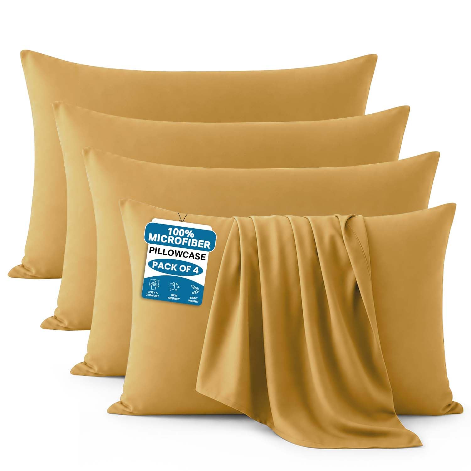 Moonlight Bedding Ochre Pillow Cases 4 Pack (50 x 75cm) Microfibre