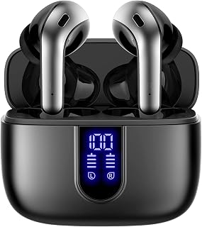 TAGRY Bluetooth Headphones True Wireless Earbuds 60H Playback LED Power Display Earphones with Wireless Charging Case IPX5 Waterproof in-Ear Ear buds with Mic for TV Smart Phone Laptop Computer Sports