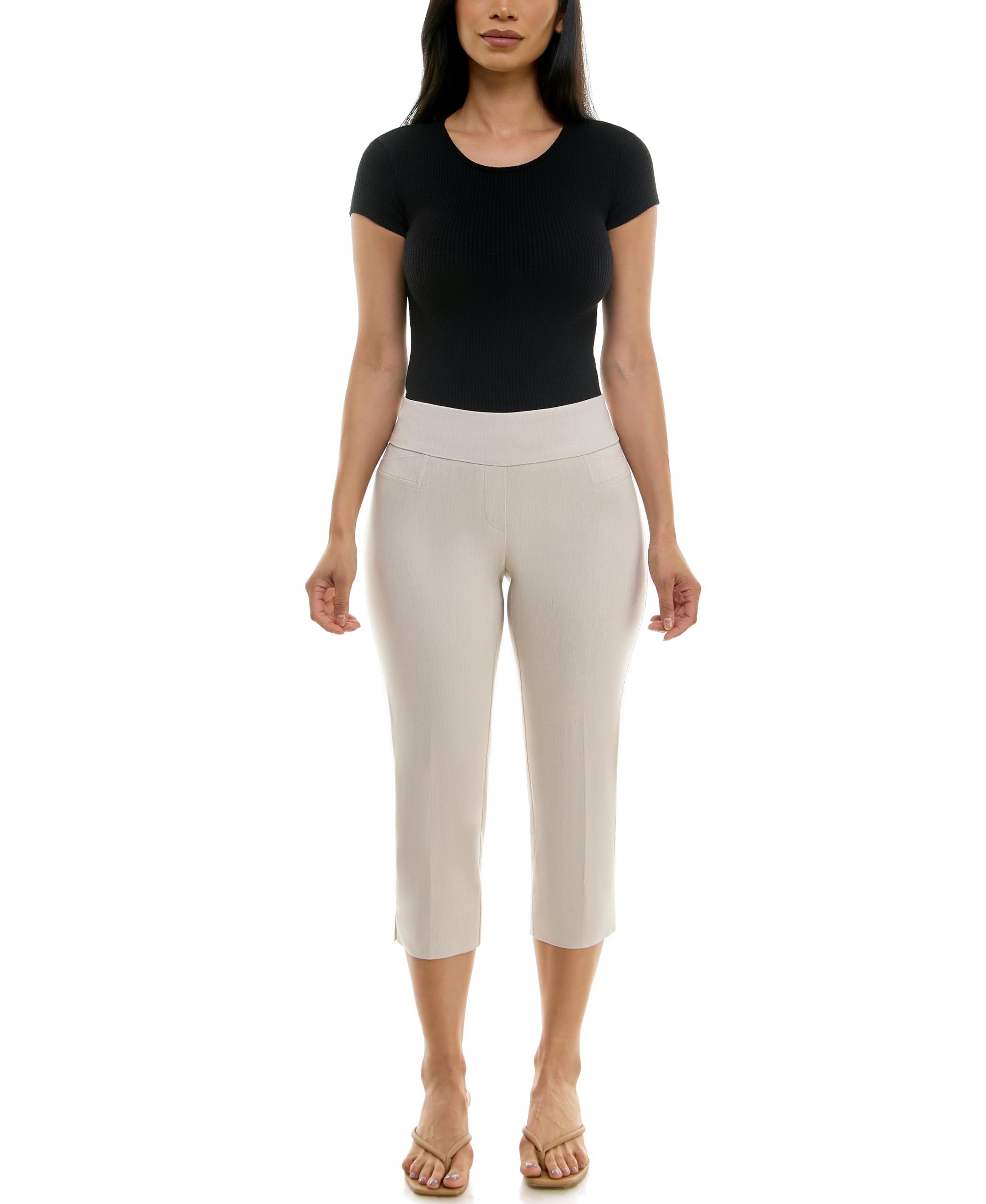 Zac & Rachel Women's Casual Business Trousers Pull-On Slim Leg Crop Trousers