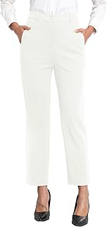GRECERELLE Work Pants for Women Elegant Stretch High Waist Straight Leg Casual Yoga Pants for Women with Pockets Zipper