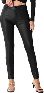 Allegra K Women Faux Leather High Waist Stretch Leggings with Pockets