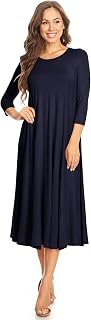 Women's Casual Basic Comfy 3/4 Sleeve Flare A-line Midi Long Maxi Dress(S-3XL)