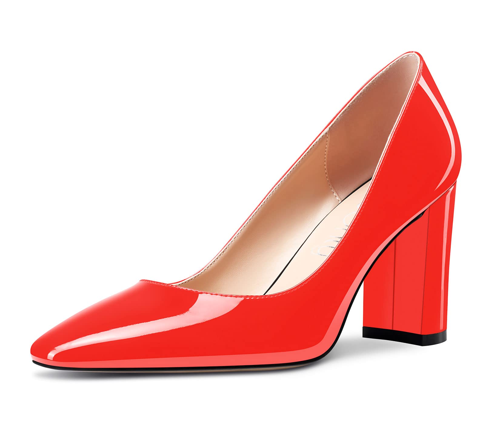 NobleOnly Women's High Block Chunky Heel Square Closed Toe Slip-on Pumps Classic