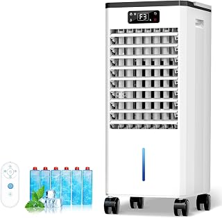 Portable Air Conditioners, 4-IN-1 Swamp Cooler, Evaporative Air Coolers with 3 Speeds & 4 Modes, 2-Gal Water Tank, Remote & Touch Control, 15-20 FT/S Airflow for Bedroom Living Room Office