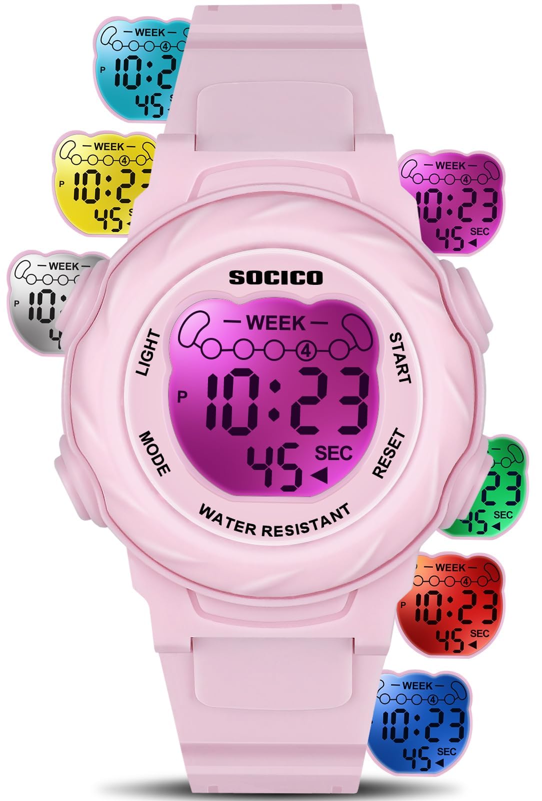 SOCICO Kids Digital Watch 50M Waterproof & 7 Color Lights for Boys Girls | Soft 
