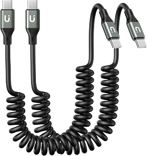 Lot de 2 câbles USB C vers USB C pour CarPlay, câble de charge USB C spiralé de 90 cm, charge rapide, cordon USB-C court compatible avec iPhone 16/15/Samsung Galaxy S20 S10 S9 S8 Plus Note 10 9 8 et
