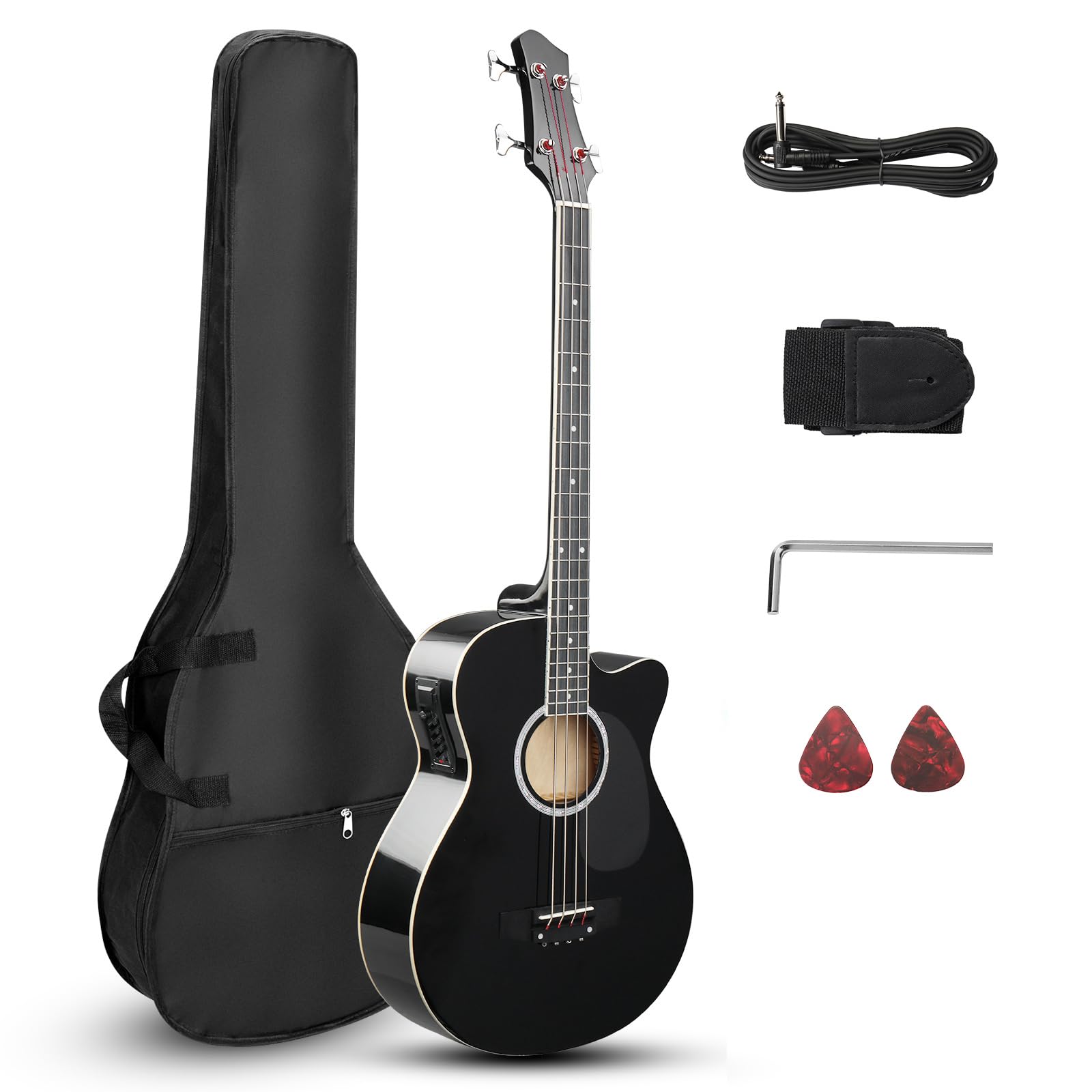 Ktaxon 4 String Acoustic Bass Guitar, Full Size Bass Guitar Kit, Black | Portabl
