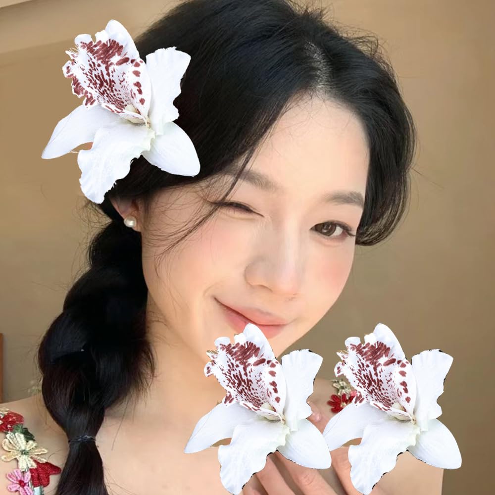 2 Pcs Korean Hawaiian Beach Orchid Hair Clips Tropical Fancy Dress Accessories f
